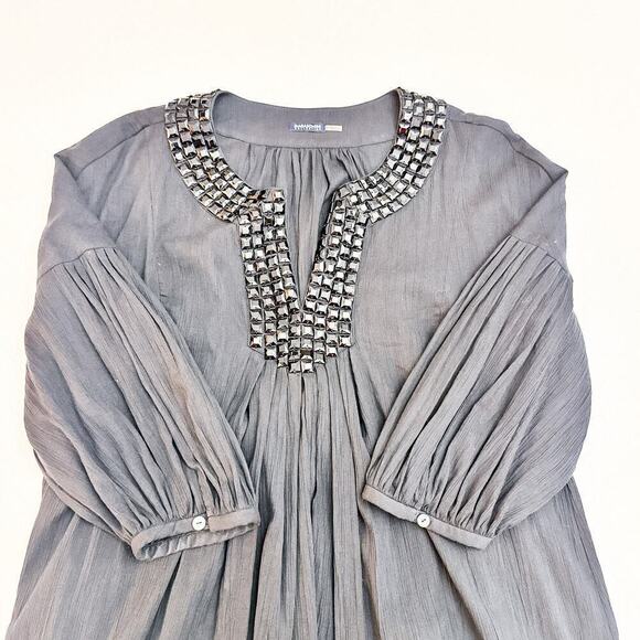 Magaschoni Black Embellished Beaded Neck Tunic Top Size 10 - Picture 4 of 7